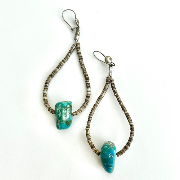 Santo Domingo (Kewa), Old Pawn Vintage Heishi “Ajax” Turquoise Earrings